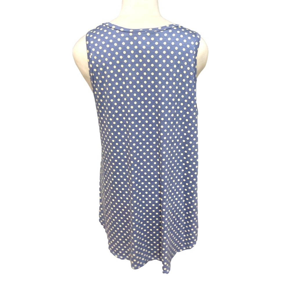 V Neck Long Tank Top Blue with White Dots Size XL - Picture 3 of 3